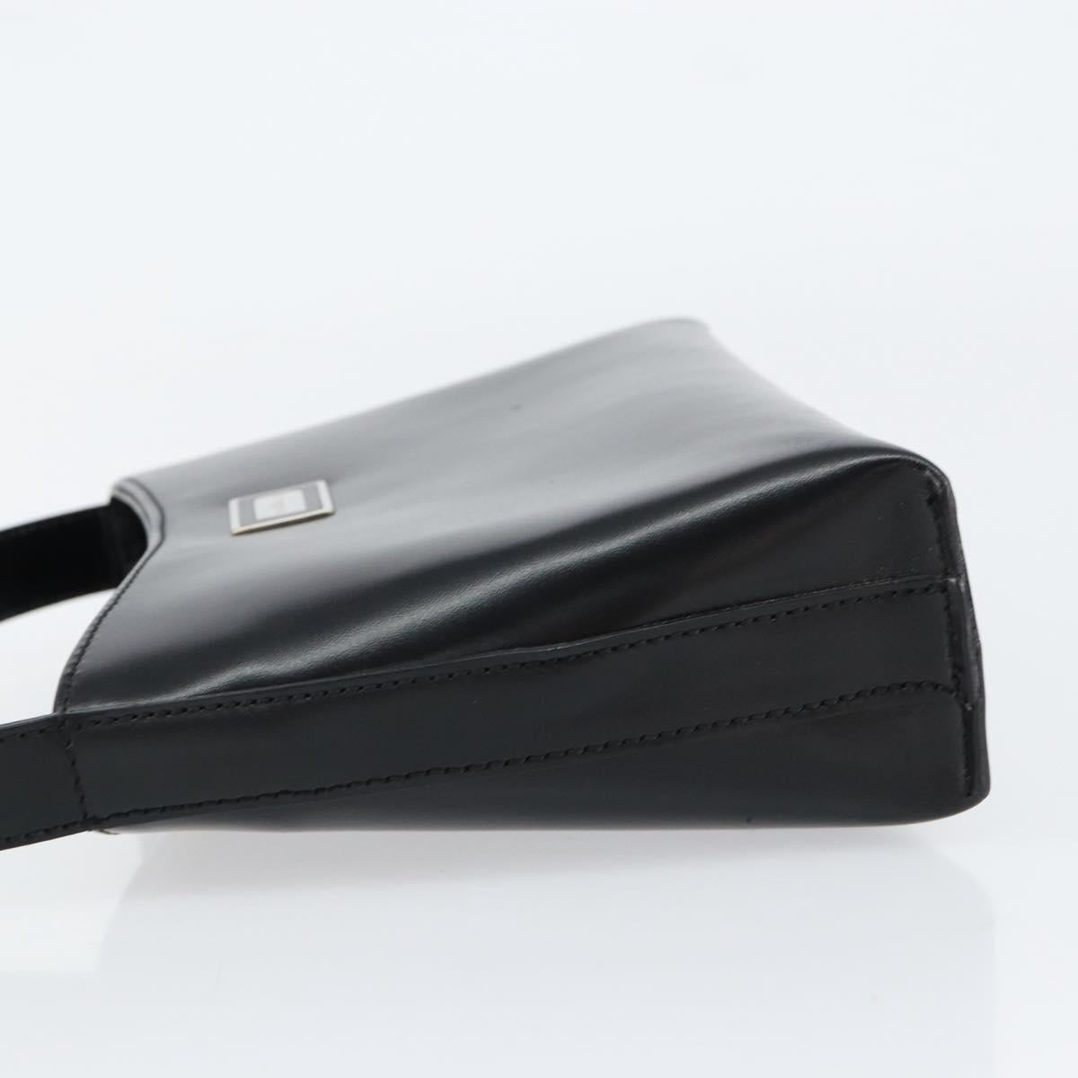 BURBERRY Hand Bag Leather Black Silver Auth BA7572