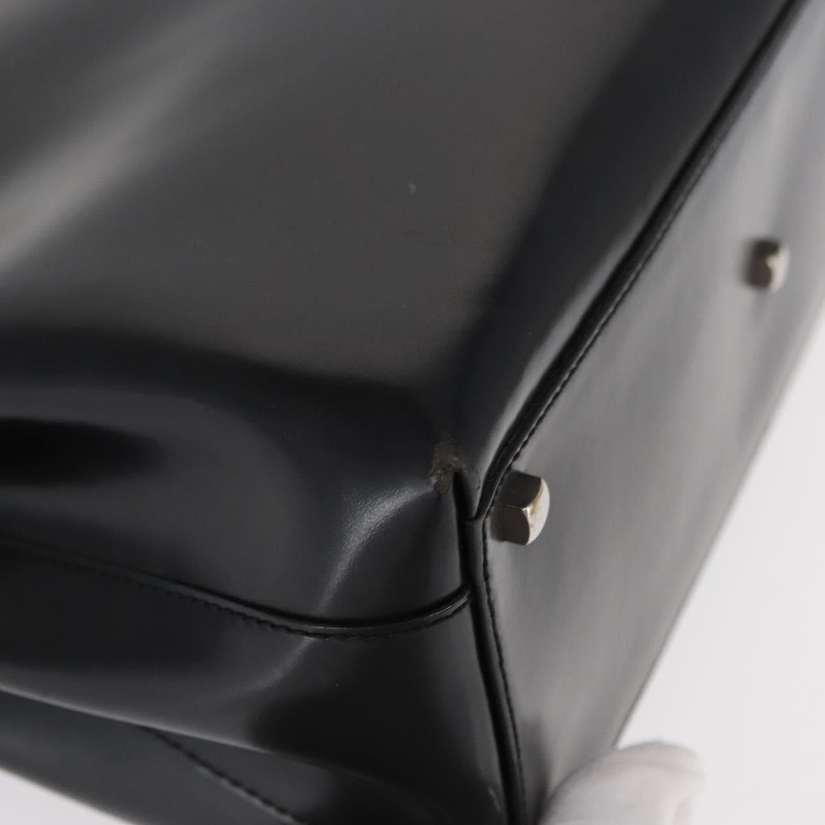 Salvatore Ferragamo Gancini Hand Bag Leather Silver Black Auth BA7660