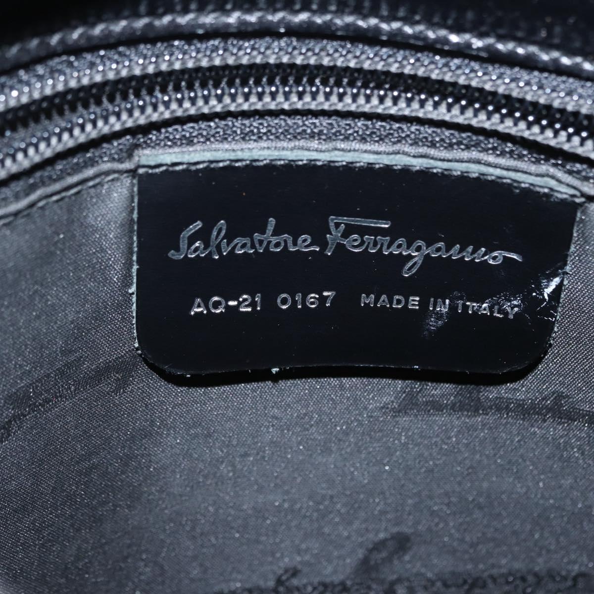 Salvatore Ferragamo Gancini Hand Bag Leather Silver Black Auth BA7660