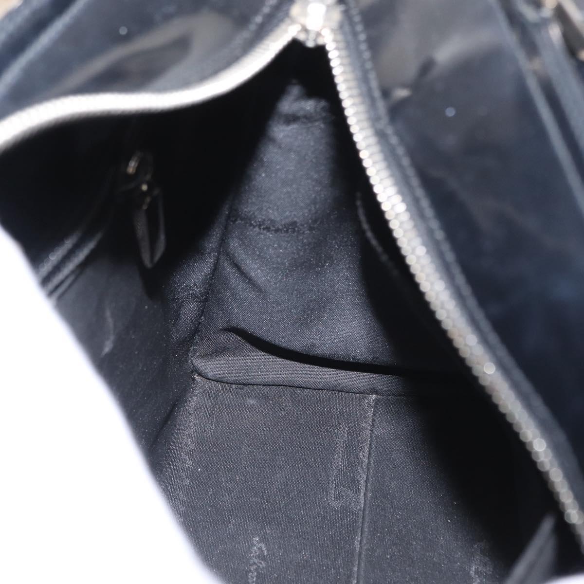 Salvatore Ferragamo Gancini Hand Bag Leather Silver Black Auth BA7660