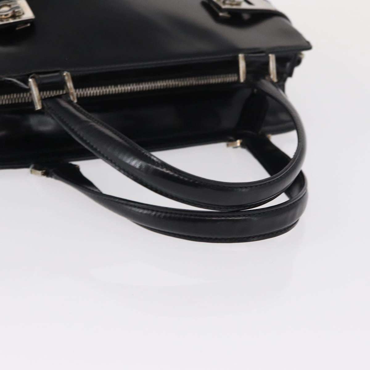 Salvatore Ferragamo Gancini Hand Bag Leather Silver Black Auth BA7660