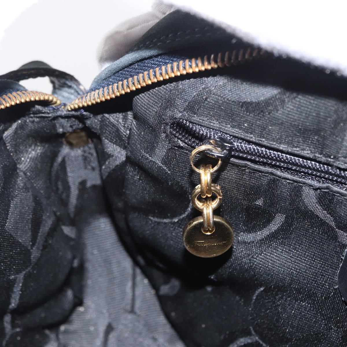 Salvatore Ferragamo Vala Shoulder Bag Suede Navy Gold Auth BA7661