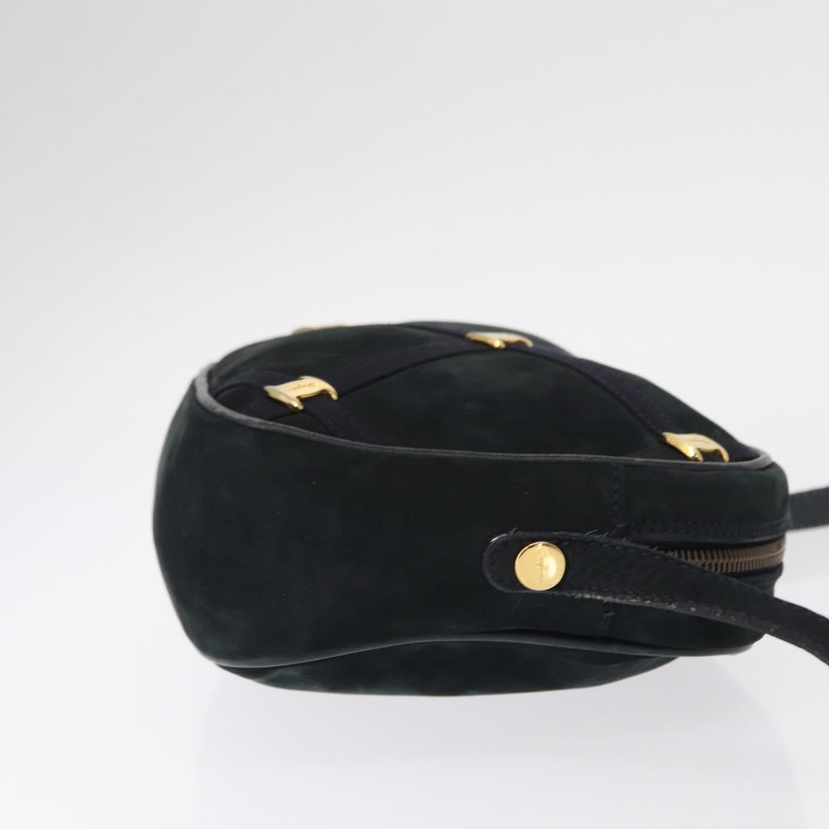 Salvatore Ferragamo Vala Shoulder Bag Suede Navy Gold Auth BA7661