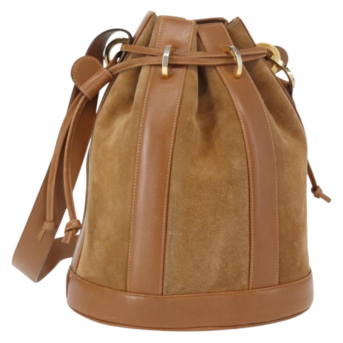 Salvatore Ferragamo Shoulder Bag Suede Leather Beige Gold Auth BA7664