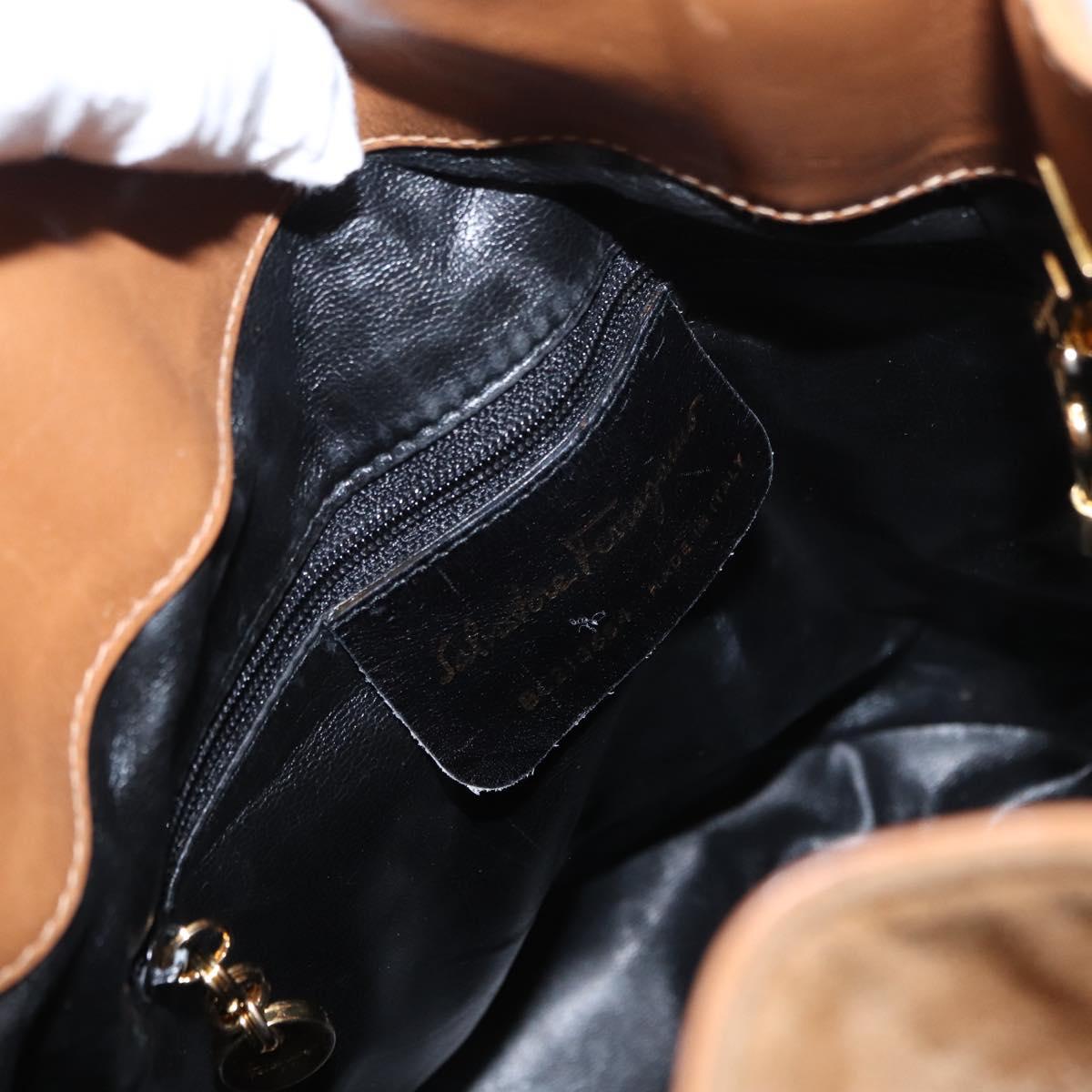 Salvatore Ferragamo Shoulder Bag Suede Leather Beige Gold Auth BA7664