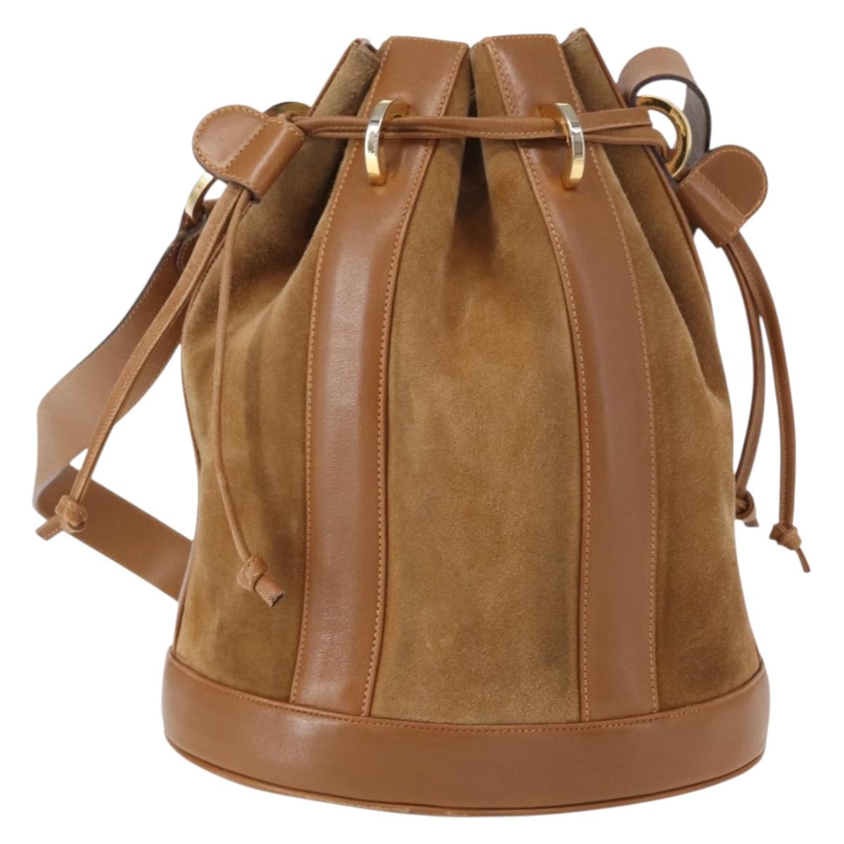 Salvatore Ferragamo Shoulder Bag Suede Leather Beige Gold Auth BA7664