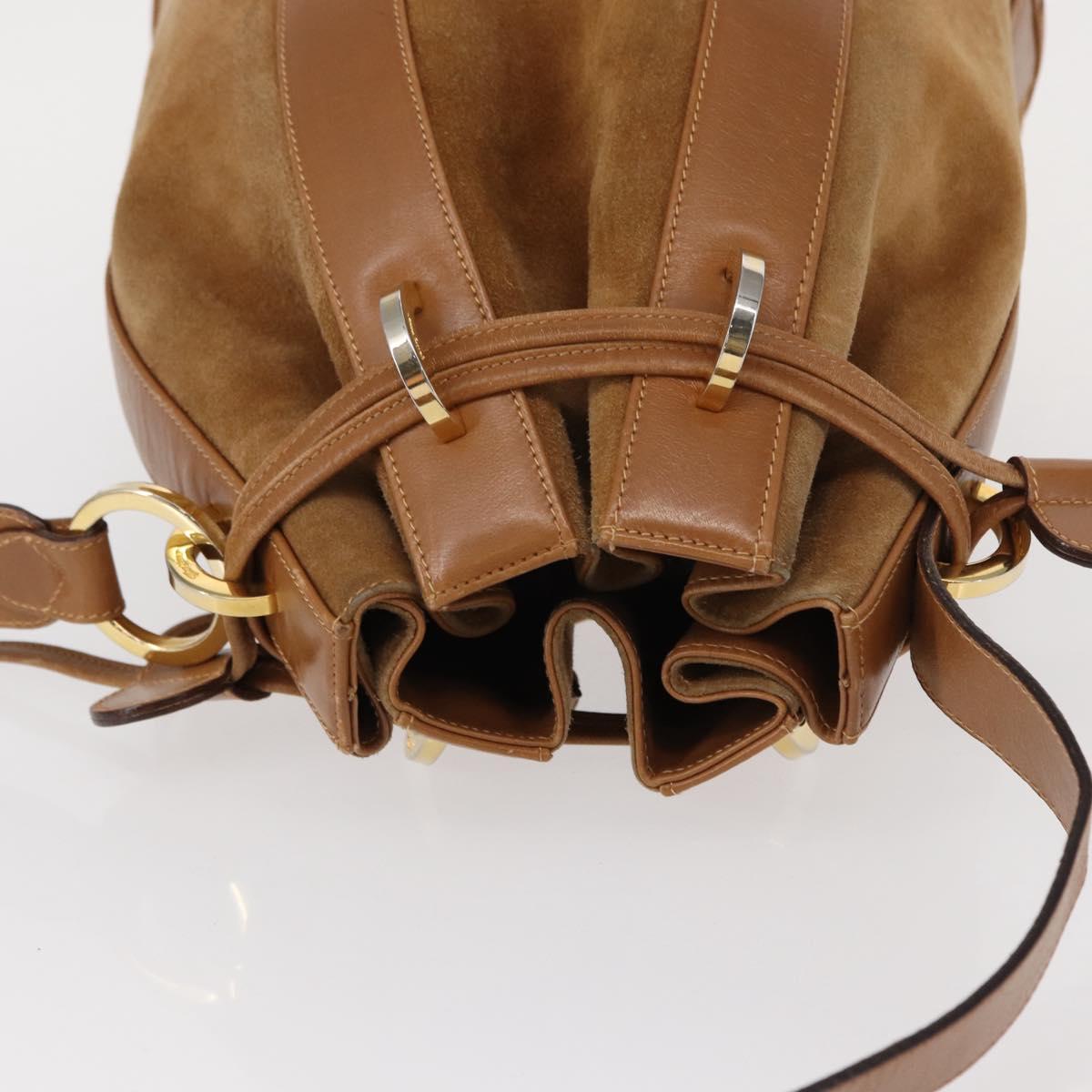 Salvatore Ferragamo Shoulder Bag Suede Leather Beige Gold Auth BA7664