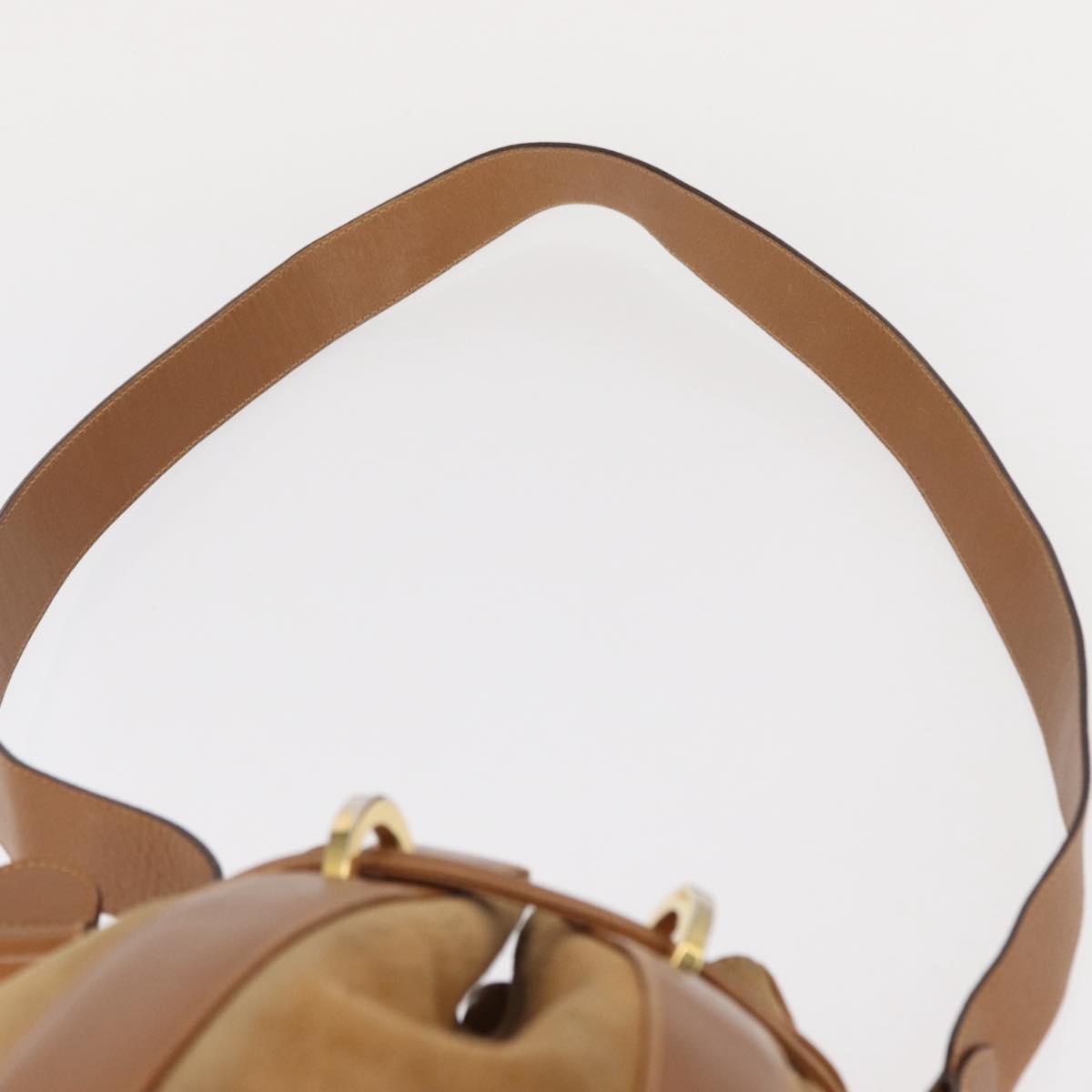 Salvatore Ferragamo Shoulder Bag Suede Leather Beige Gold Auth BA7664