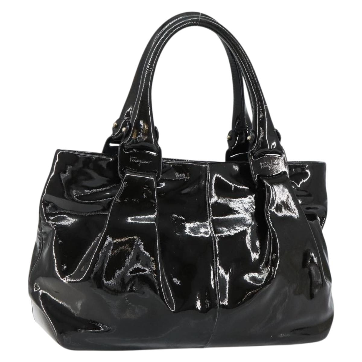 Salvatore Ferragamo Tote Bag Enamel Black Auth BA7665