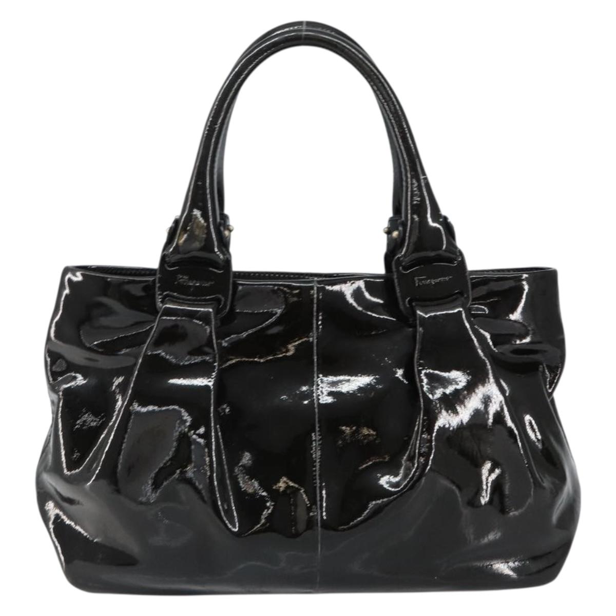 Salvatore Ferragamo Tote Bag Enamel Black Auth BA7665