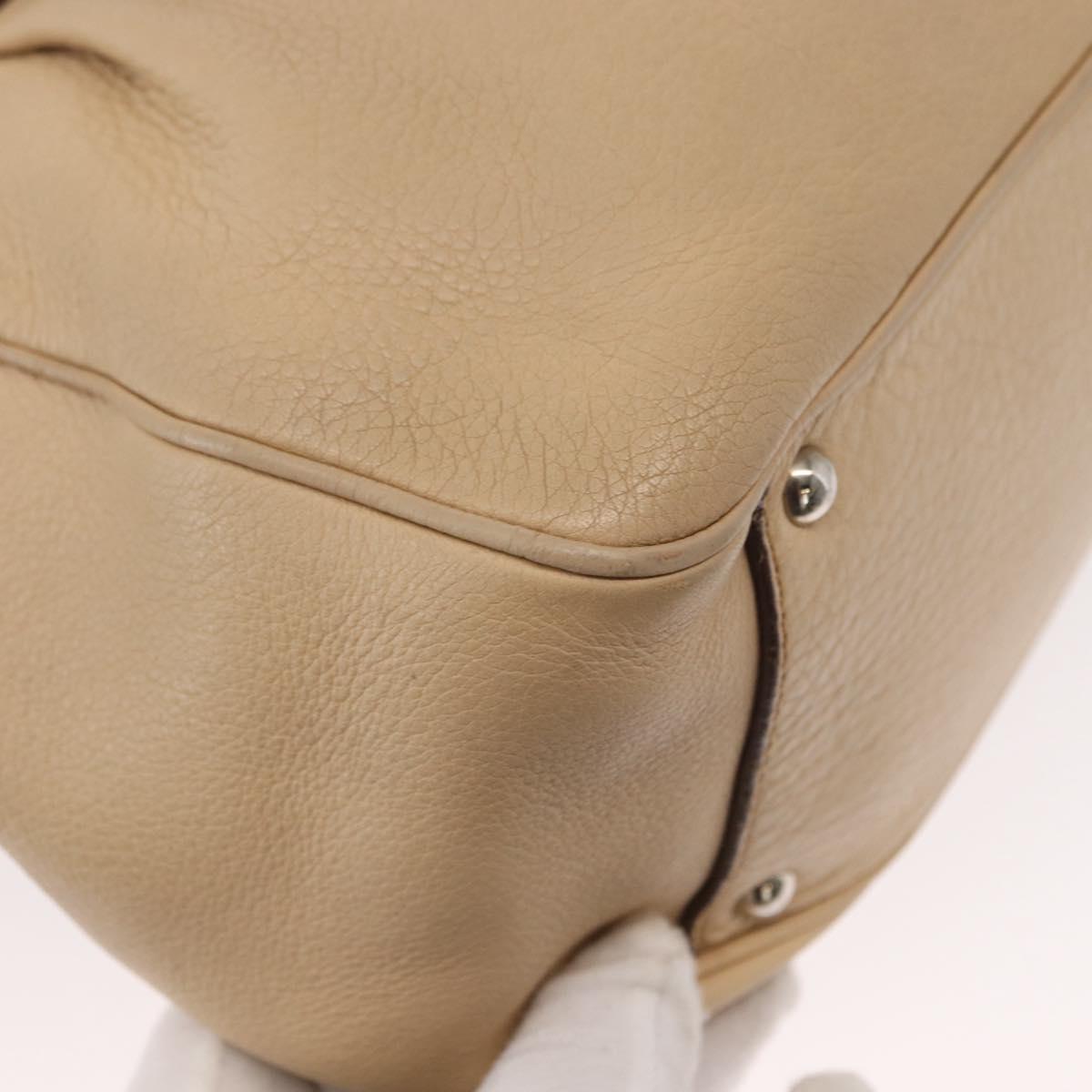 Salvatore Ferragamo Hand Bag Leather 2way Beige Silver Auth BA7666