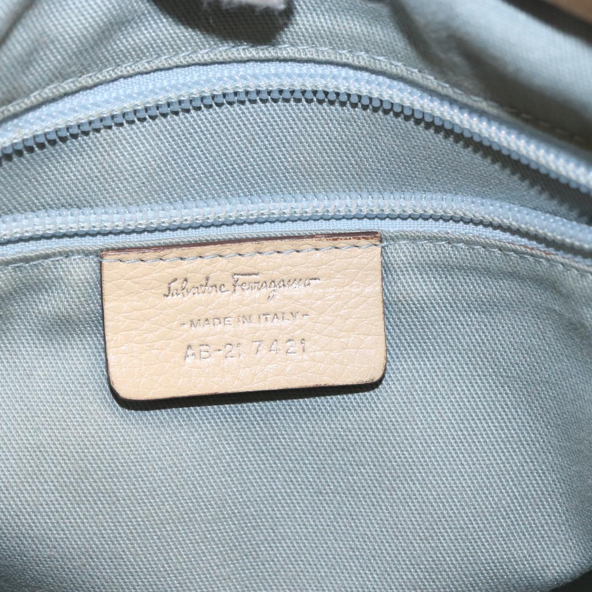 Salvatore Ferragamo Hand Bag Leather 2way Beige Silver Auth BA7666