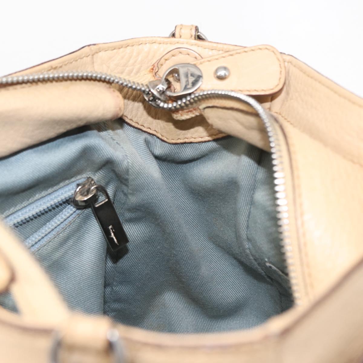 Salvatore Ferragamo Hand Bag Leather 2way Beige Silver Auth BA7666