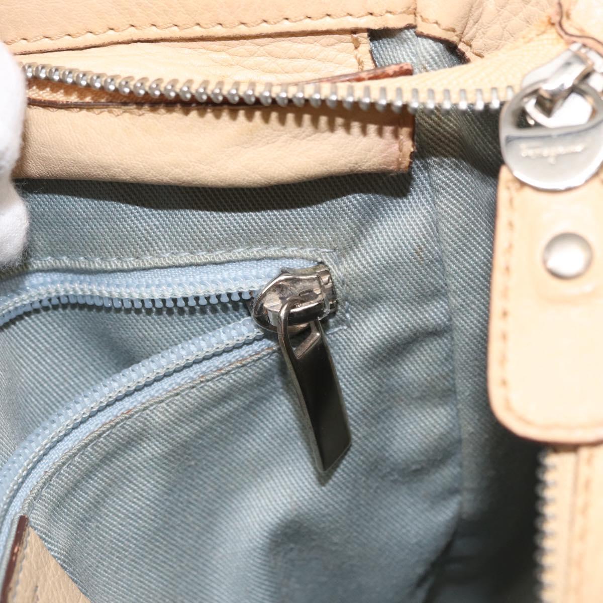 Salvatore Ferragamo Hand Bag Leather 2way Beige Silver Auth BA7666