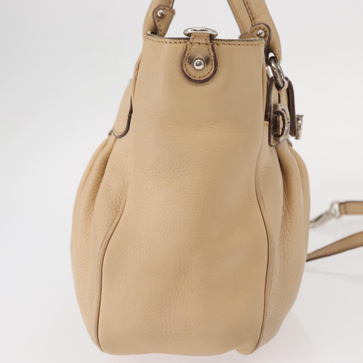 Salvatore Ferragamo Hand Bag Leather 2way Beige Silver Auth BA7666