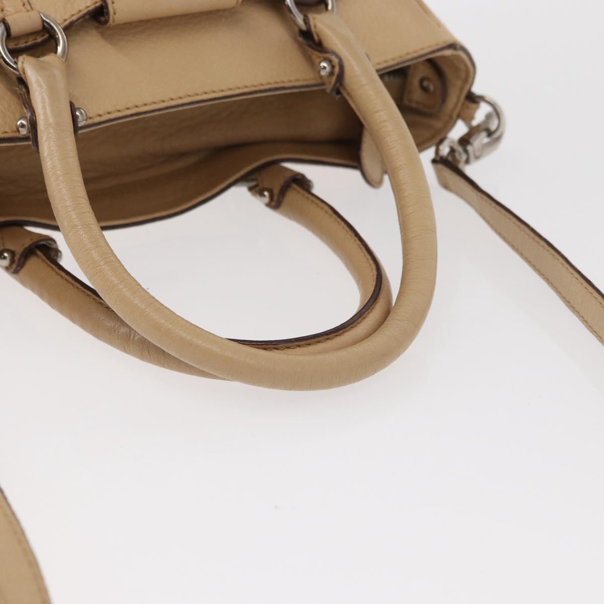 Salvatore Ferragamo Hand Bag Leather 2way Beige Silver Auth BA7666