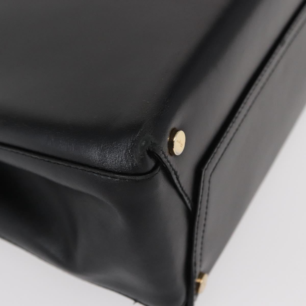 Salvatore Ferragamo Vala Hand Bag Leather Black Gold Auth BA7667