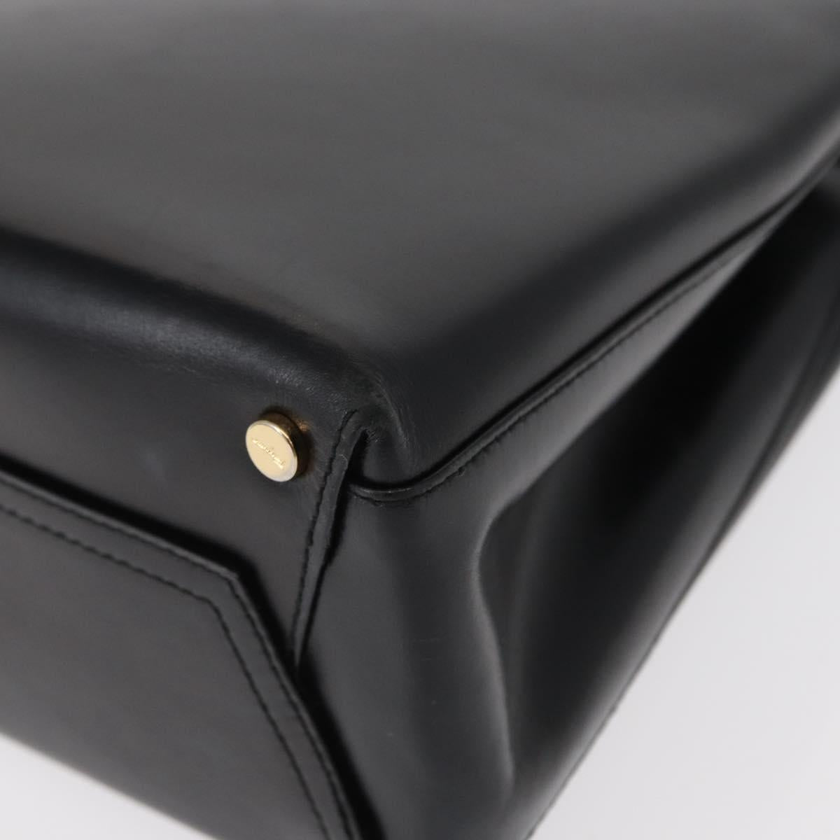 Salvatore Ferragamo Vala Hand Bag Leather Black Gold Auth BA7667