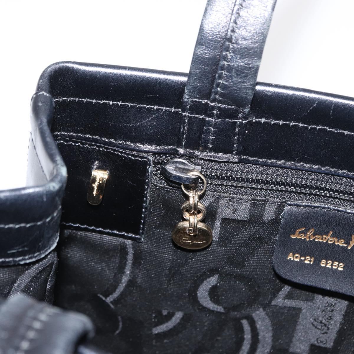 Salvatore Ferragamo Vala Hand Bag Leather Black Gold Auth BA7667