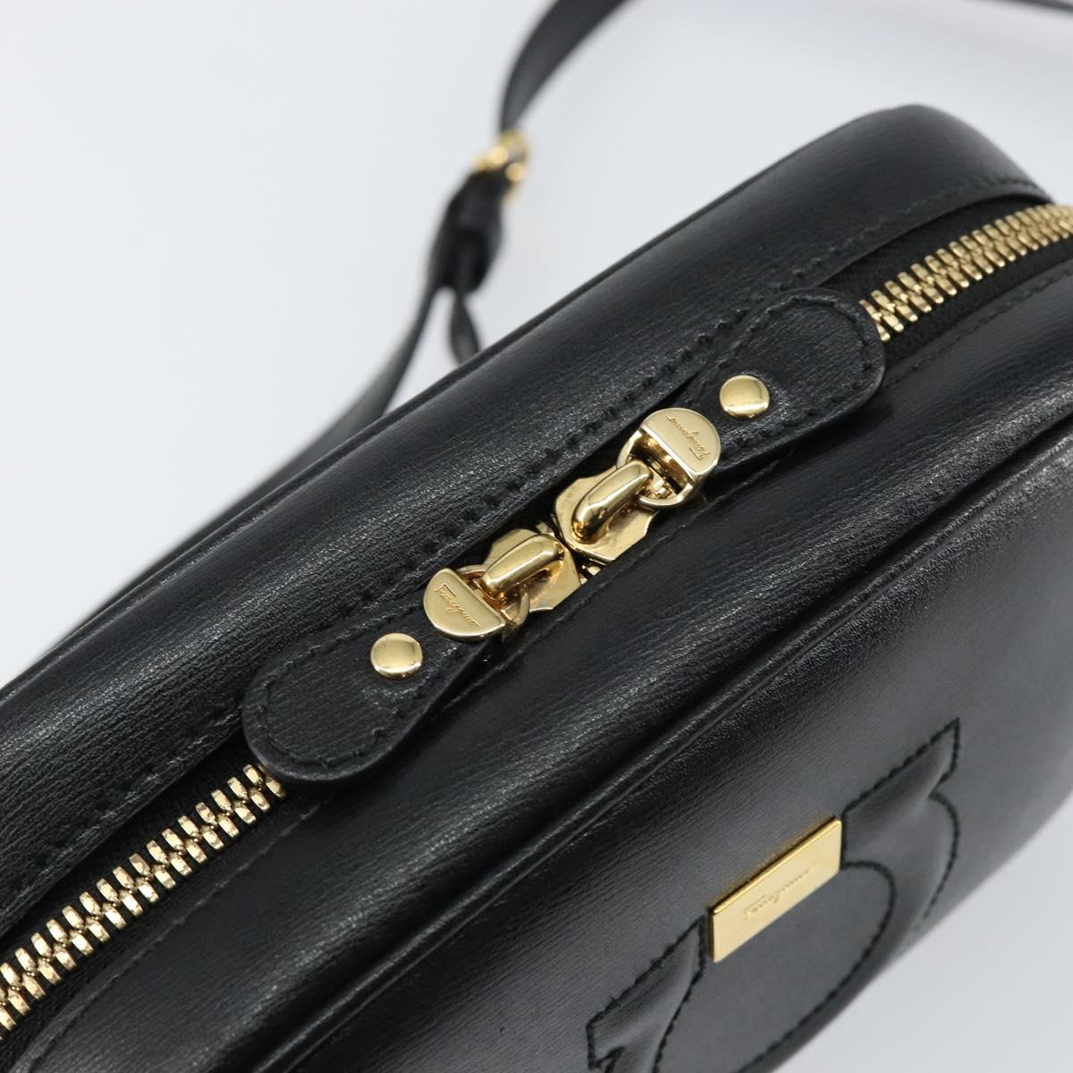 Salvatore Ferragamo Gancini Shoulder Bag Leather Black Gold Auth BA7668