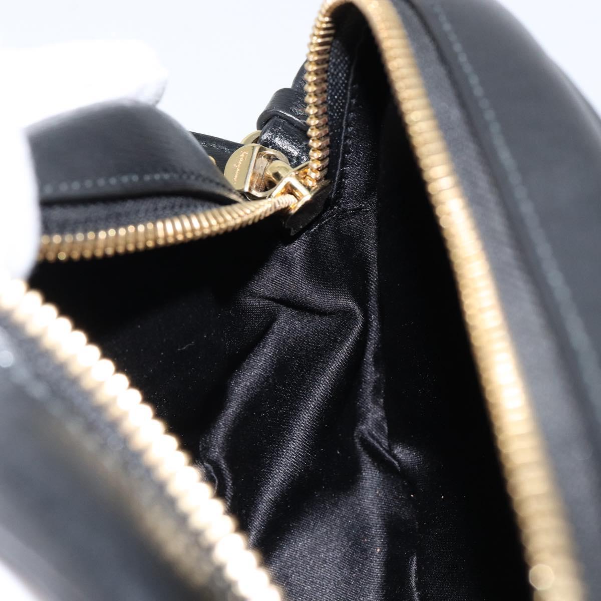 Salvatore Ferragamo Gancini Shoulder Bag Leather Black Gold Auth BA7668