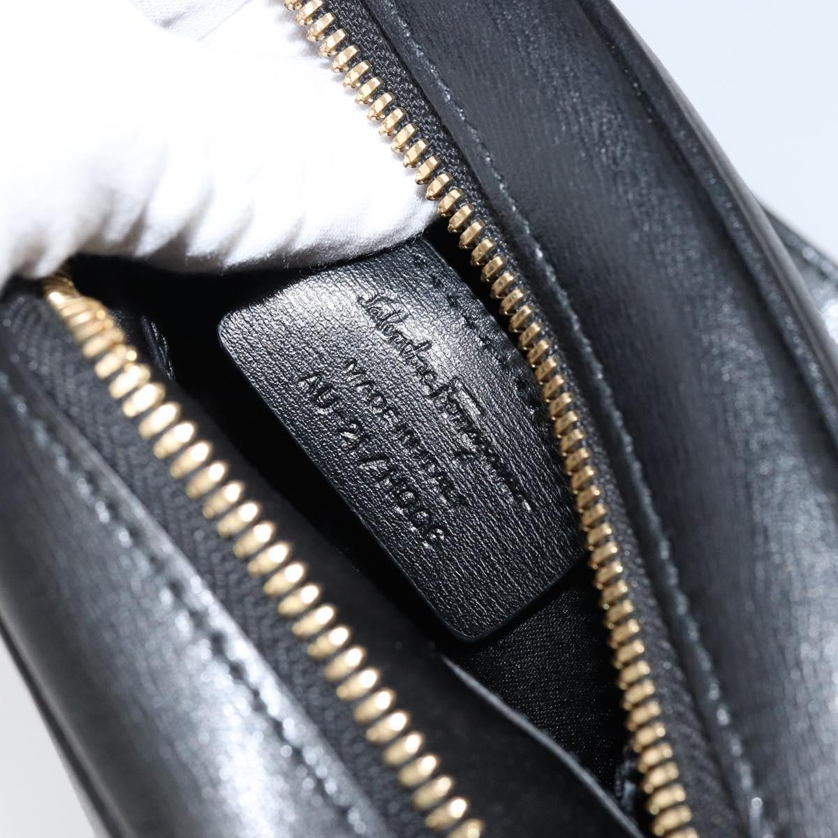 Salvatore Ferragamo Gancini Shoulder Bag Leather Black Gold Auth BA7668