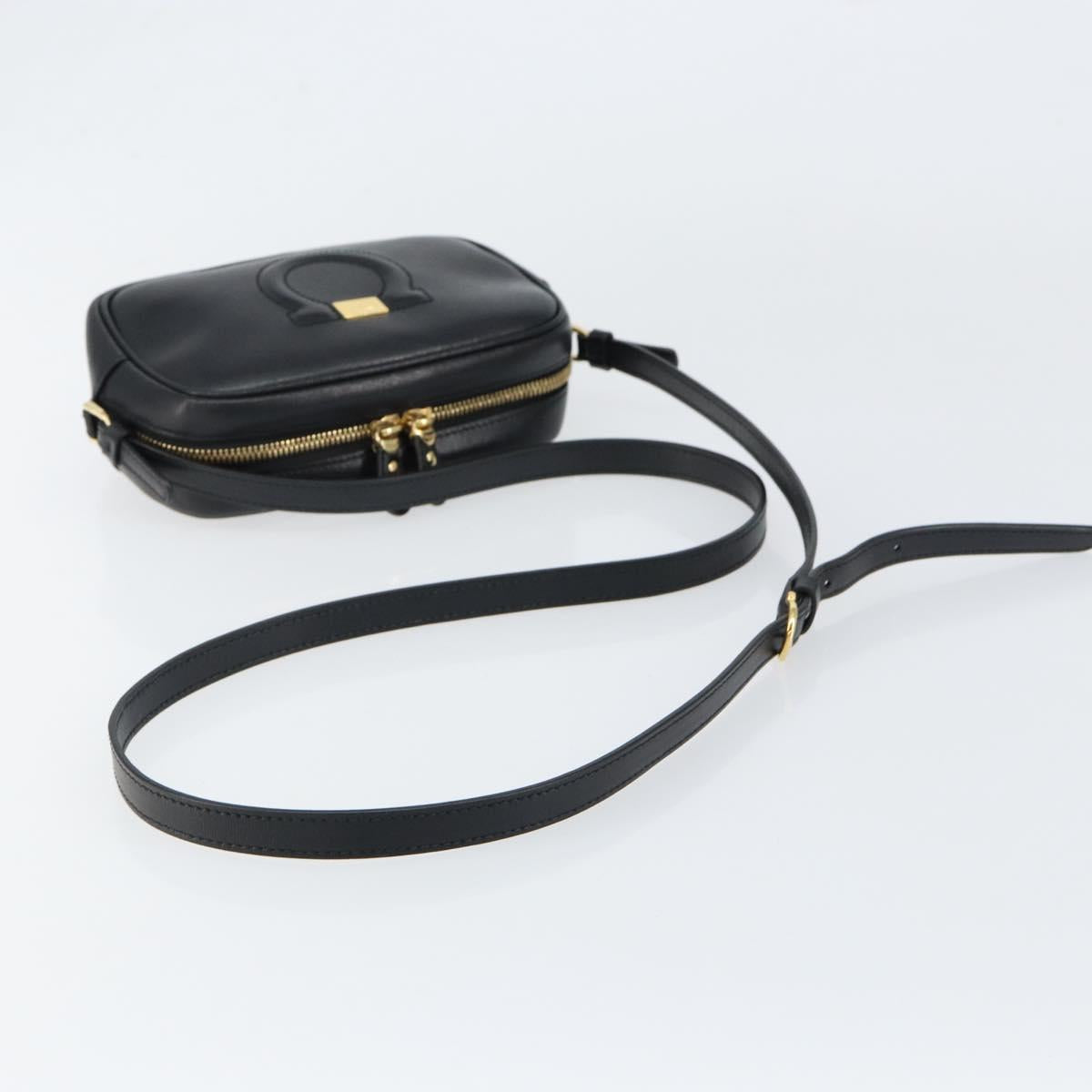 Salvatore Ferragamo Gancini Shoulder Bag Leather Black Gold Auth BA7668