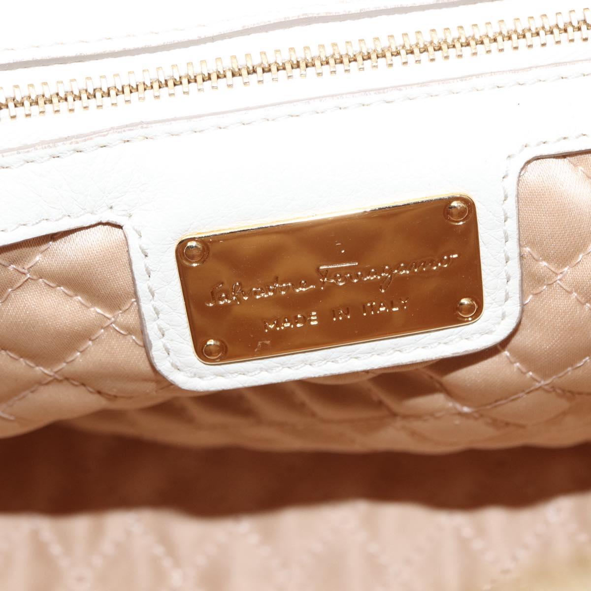 Salvatore Ferragamo Vala Hand Bag Leather 2way White Gold Auth BA7669