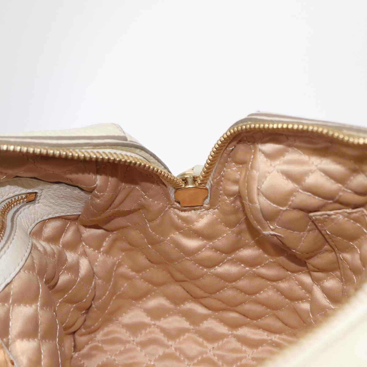 Salvatore Ferragamo Vala Hand Bag Leather 2way White Gold Auth BA7669