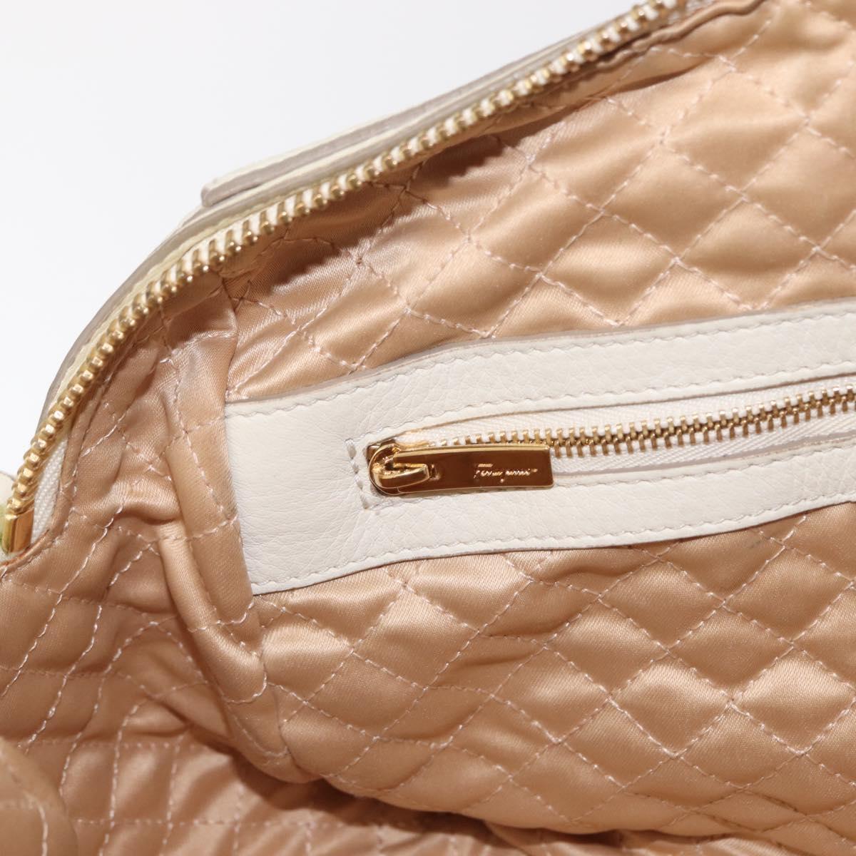 Salvatore Ferragamo Vala Hand Bag Leather 2way White Gold Auth BA7669