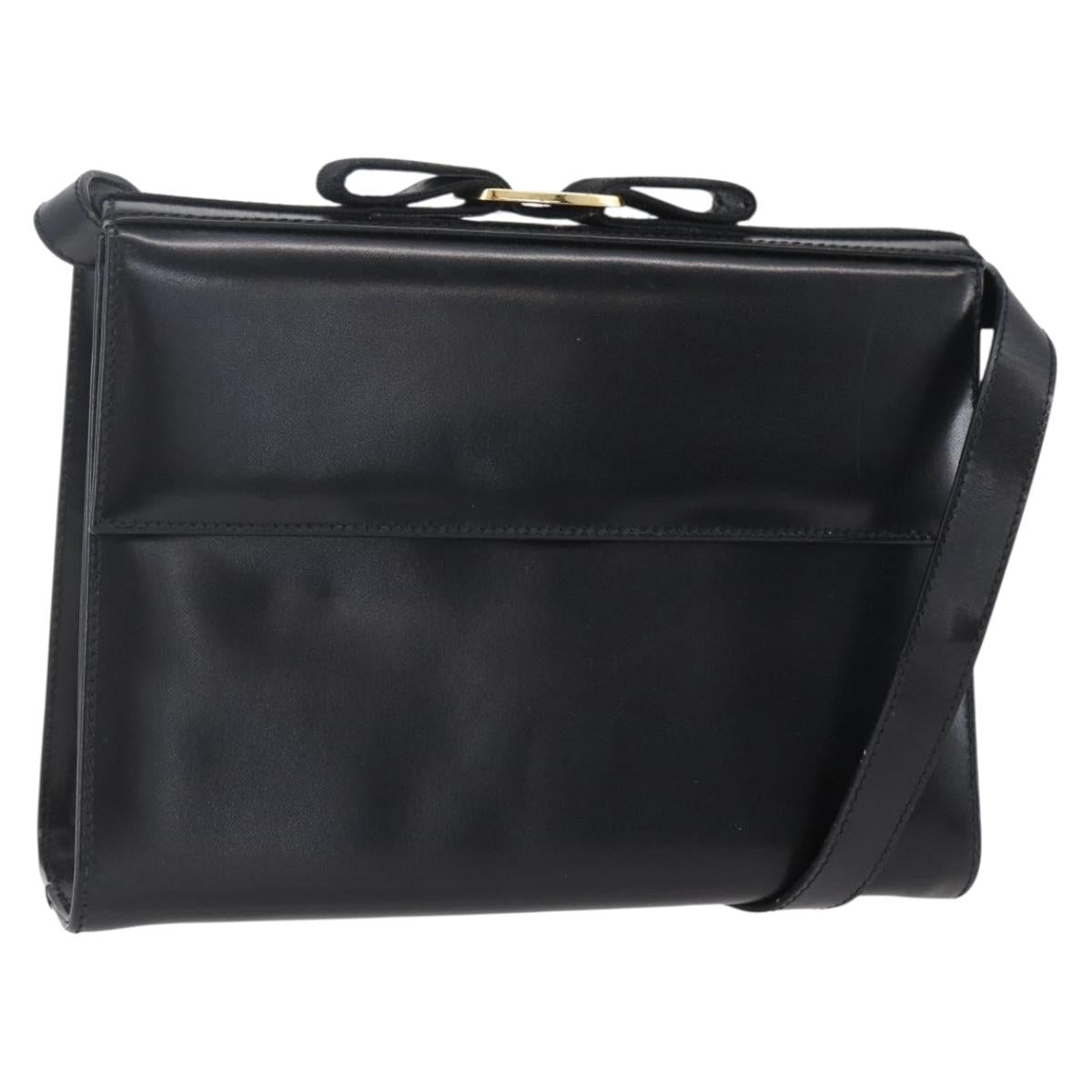 Salvatore Ferragamo Vala Shoulder Bag Leather Black Gold Auth BA7670