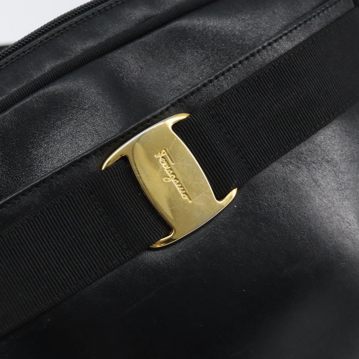 Salvatore Ferragamo Vala Shoulder Bag Leather Black Gold Auth BA7671