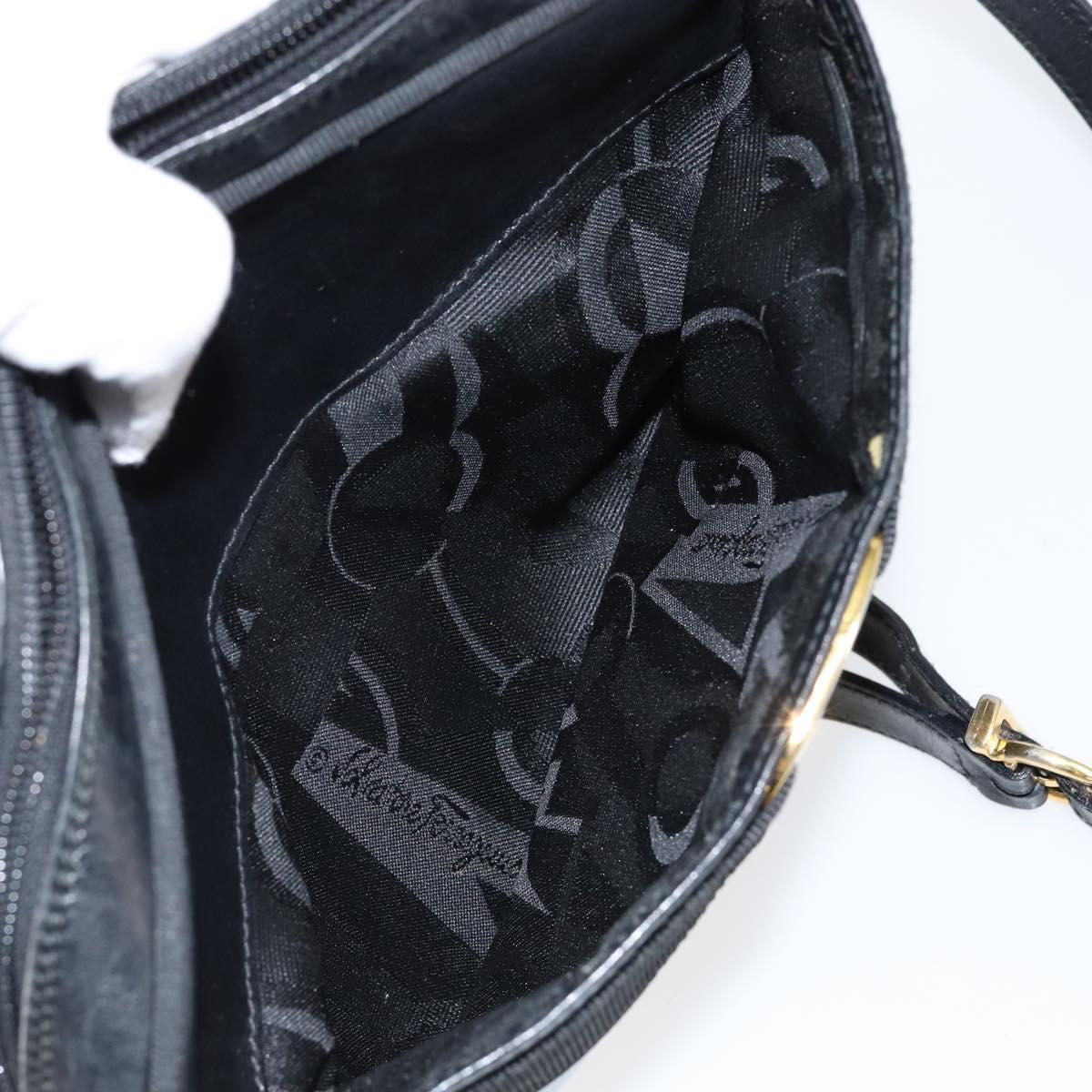 Salvatore Ferragamo Vala Shoulder Bag Leather Black Gold Auth BA7671