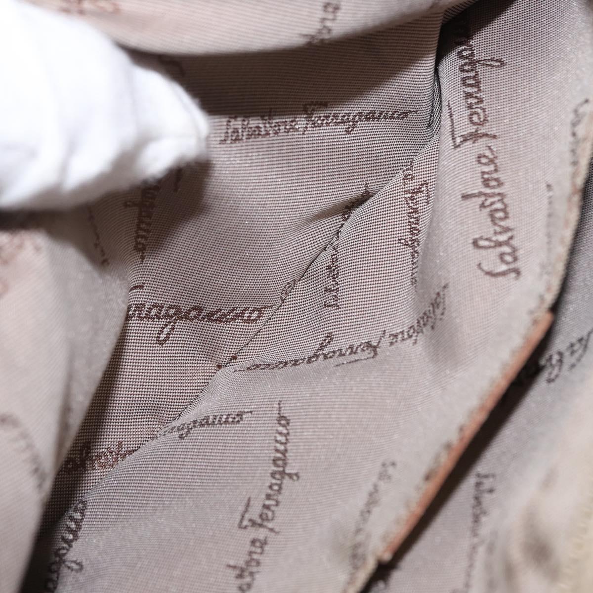 Salvatore Ferragamo Gancini Shoulder Bag Canvas Leather Beige Gold Auth BA7672