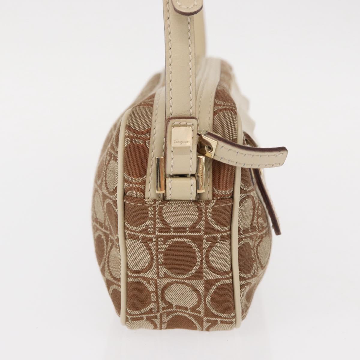 Salvatore Ferragamo Gancini Shoulder Bag Canvas Leather Beige Gold Auth BA7672