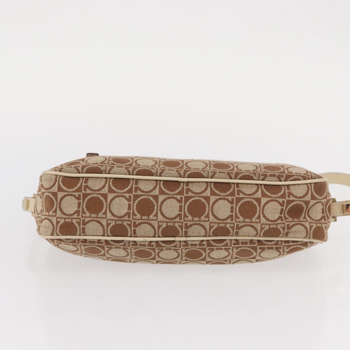 Salvatore Ferragamo Gancini Shoulder Bag Canvas Leather Beige Gold Auth BA7672