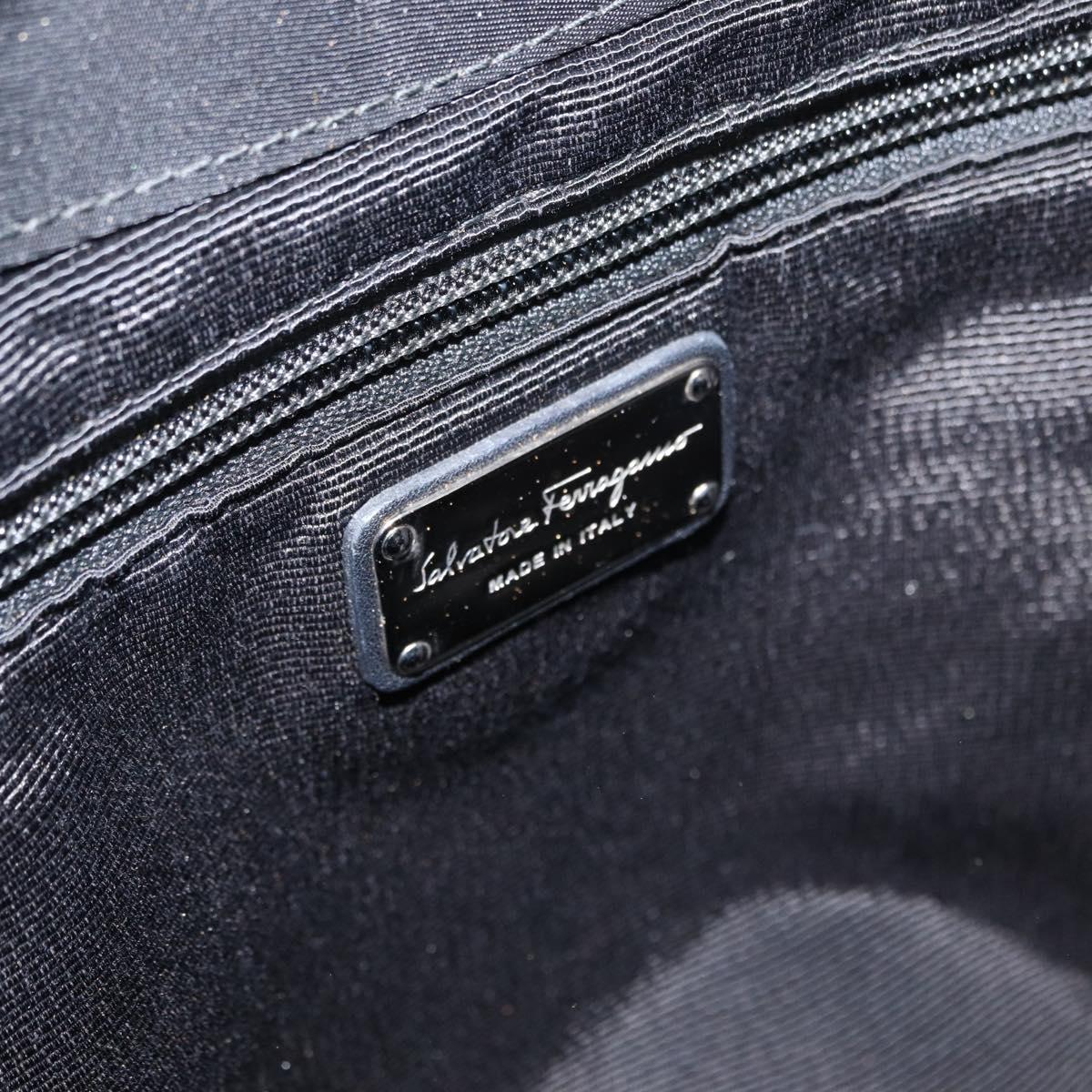 Salvatore Ferragamo Vala Hand Bag Nylon Leather 2way Black Silver Auth BA7673