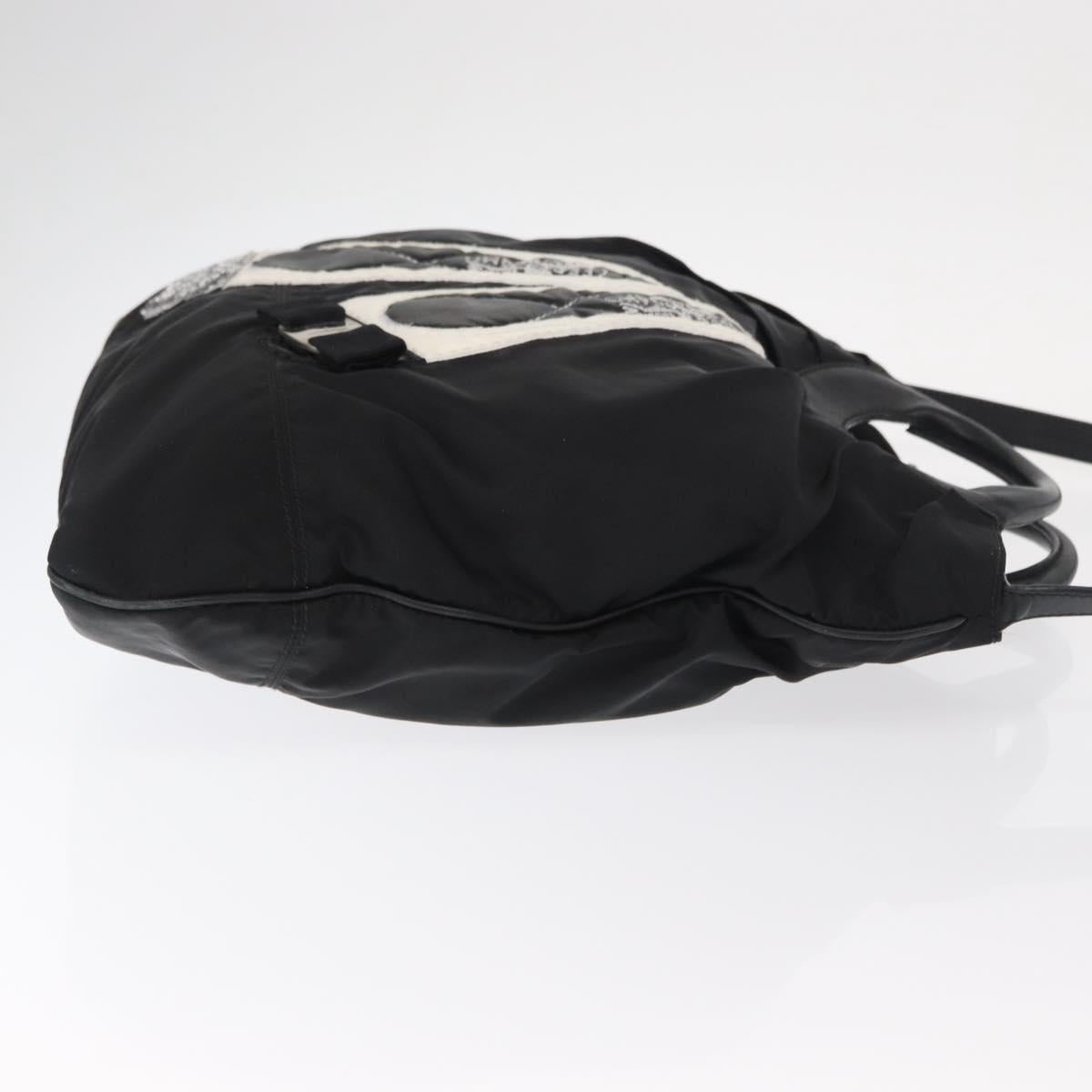 Salvatore Ferragamo Vala Hand Bag Nylon Leather 2way Black Silver Auth BA7673