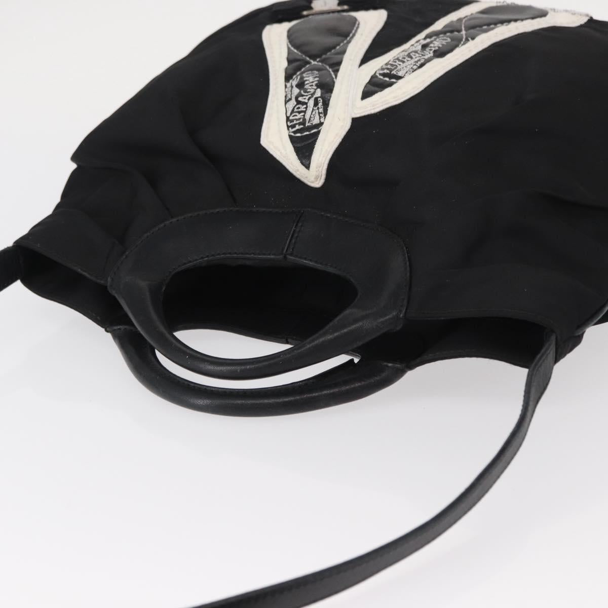 Salvatore Ferragamo Vala Hand Bag Nylon Leather 2way Black Silver Auth BA7673