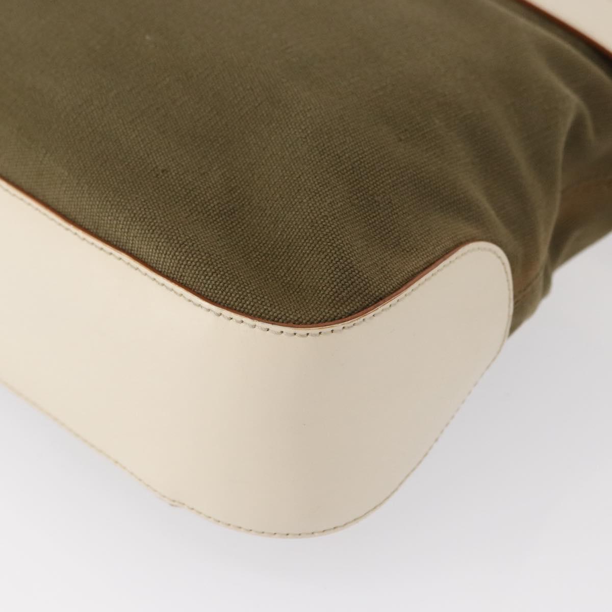 Salvatore Ferragamo Gancini Shoulder Bag Canvas Beige Silver Auth BA7674