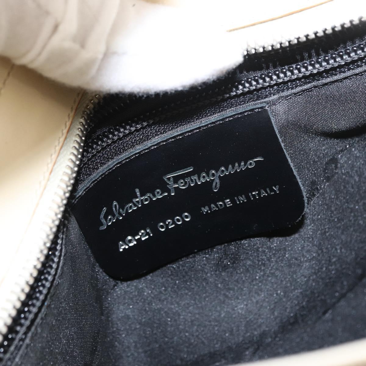 Salvatore Ferragamo Gancini Shoulder Bag Canvas Beige Silver Auth BA7674