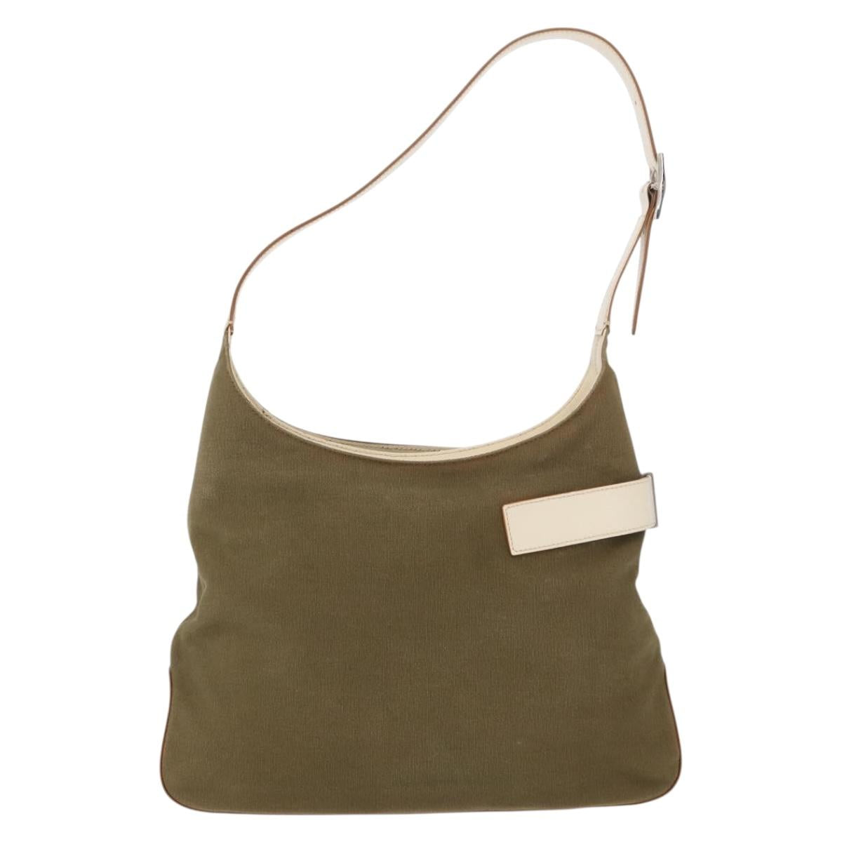 Salvatore Ferragamo Gancini Shoulder Bag Canvas Beige Silver Auth BA7674