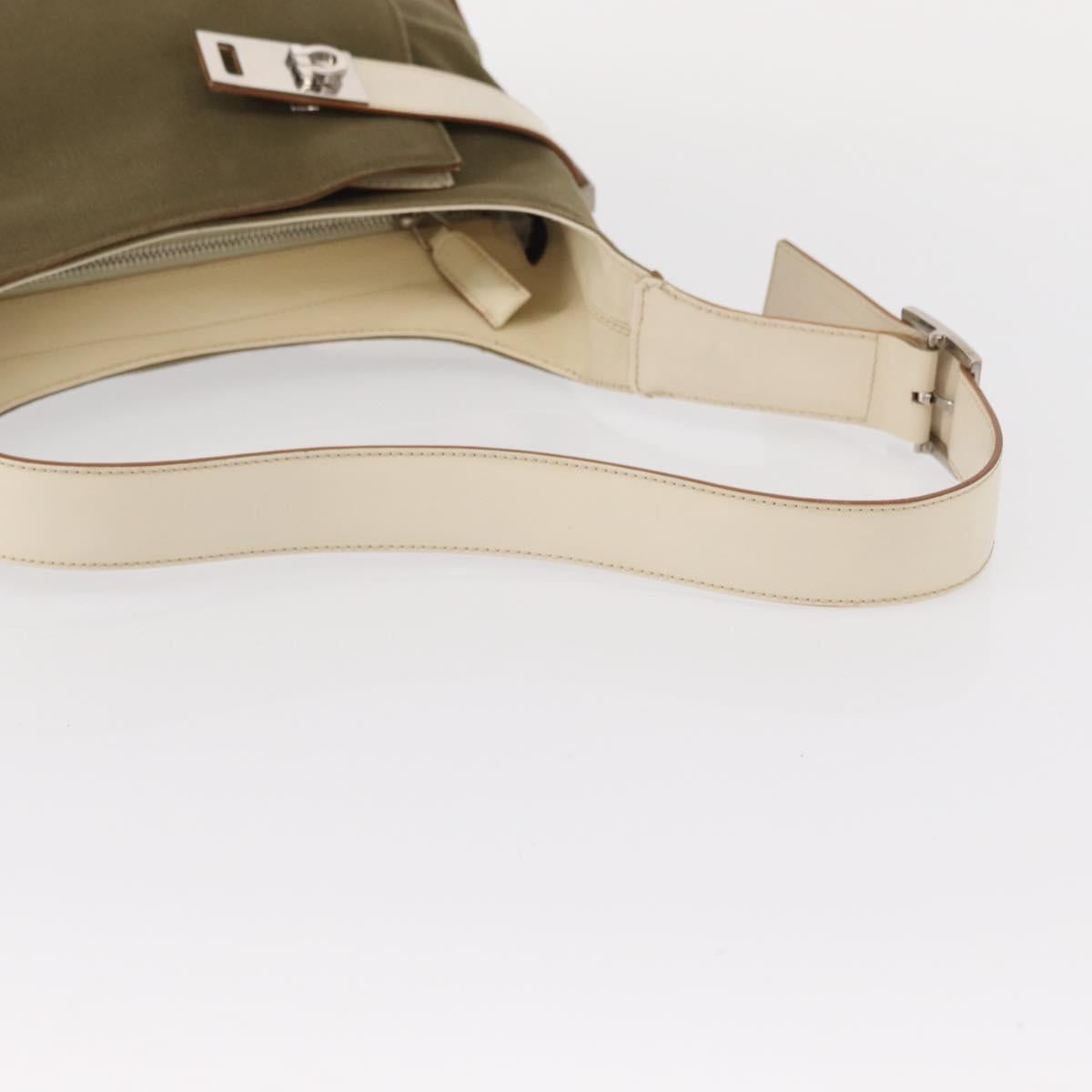 Salvatore Ferragamo Gancini Shoulder Bag Canvas Beige Silver Auth BA7674