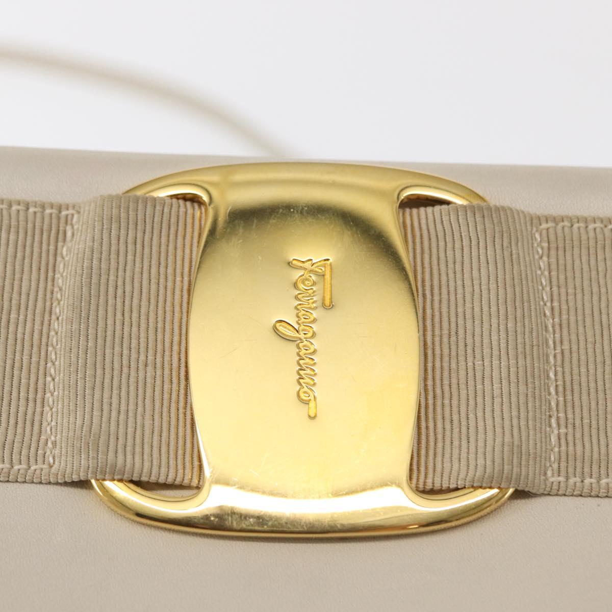 Salvatore Ferragamo Vala Shoulder Bag Leather White Gold Auth BA7675