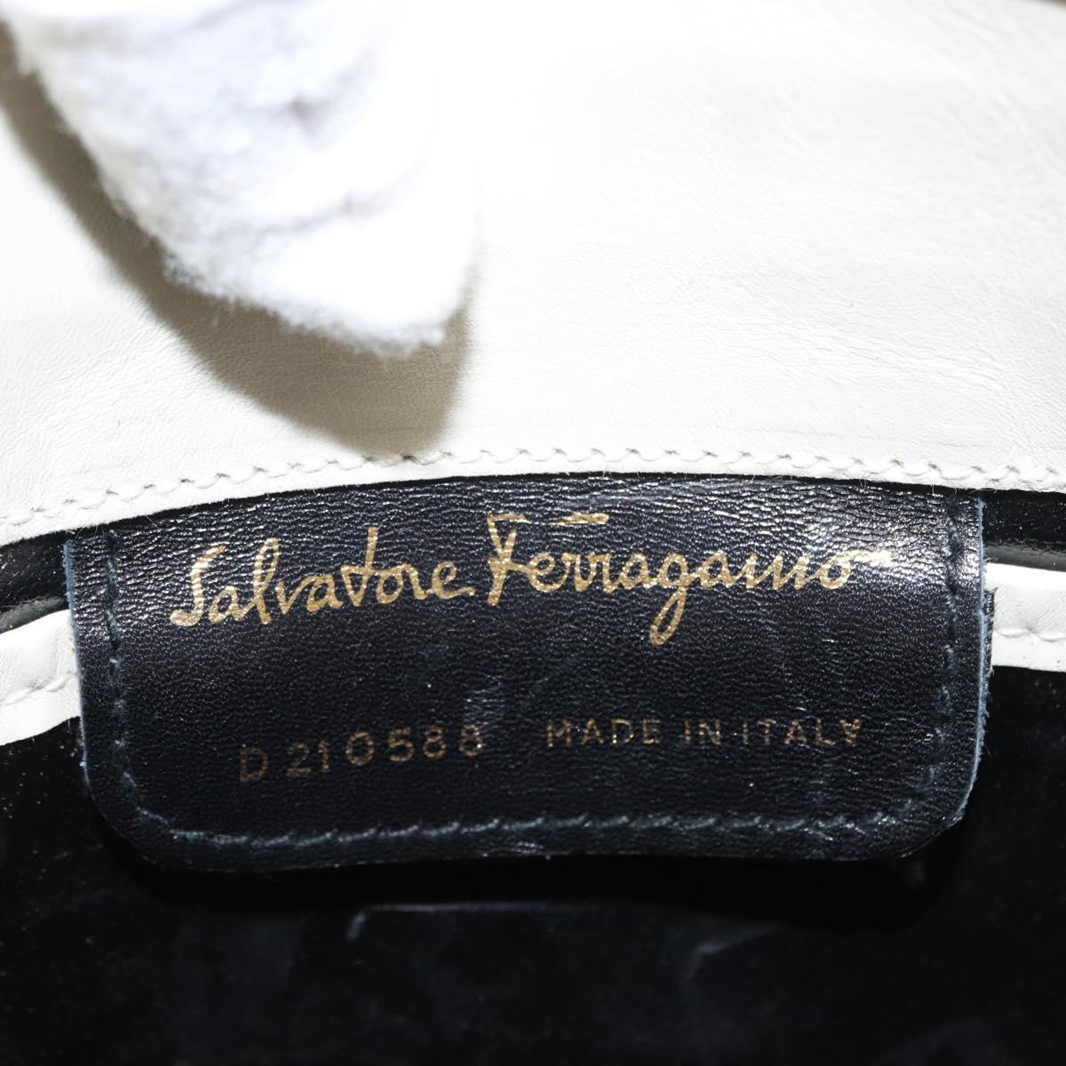 Salvatore Ferragamo Vala Shoulder Bag Leather White Gold Auth BA7675