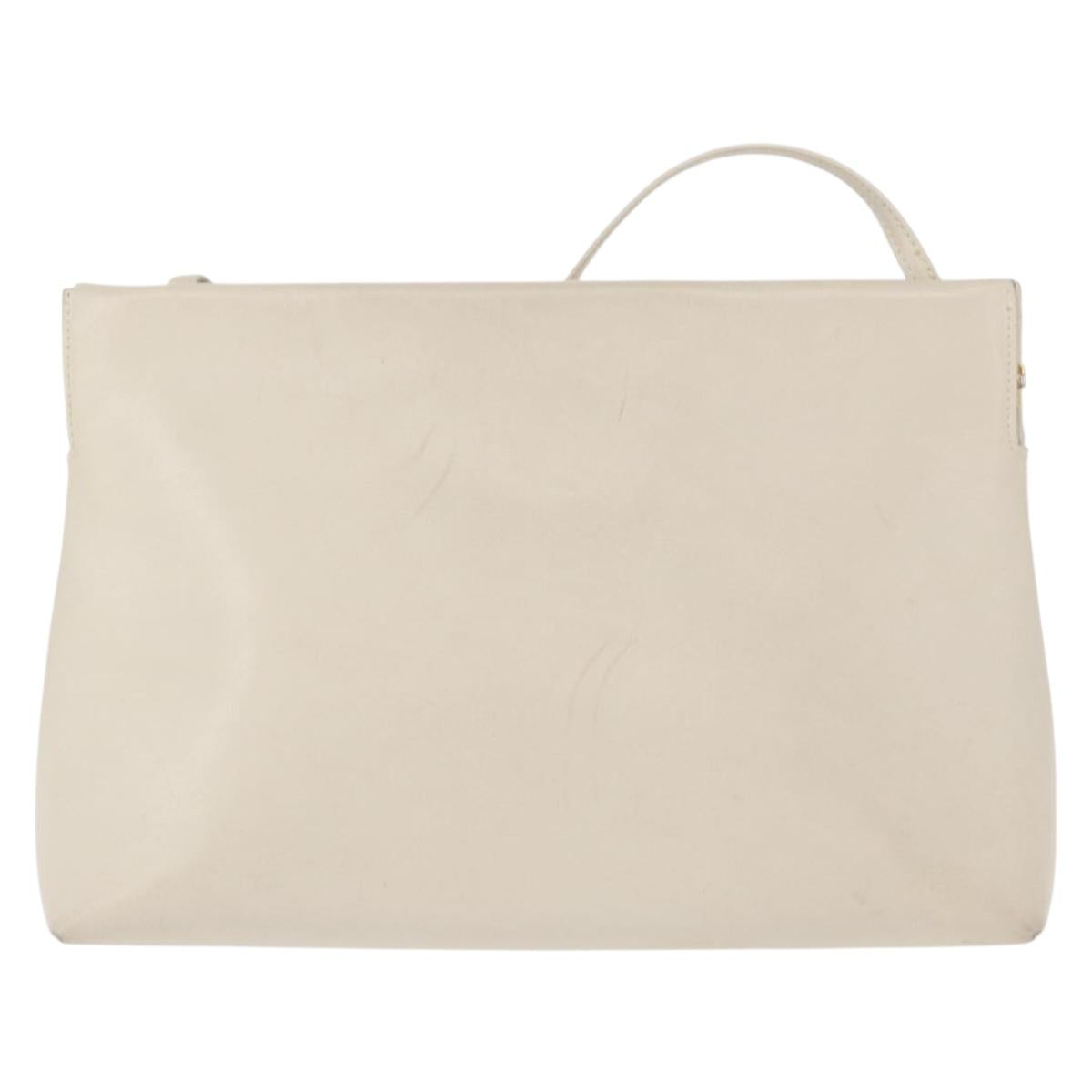 Salvatore Ferragamo Vala Shoulder Bag Leather White Gold Auth BA7675