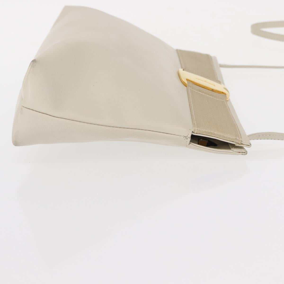 Salvatore Ferragamo Vala Shoulder Bag Leather White Gold Auth BA7675