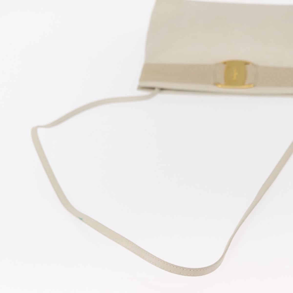 Salvatore Ferragamo Vala Shoulder Bag Leather White Gold Auth BA7675