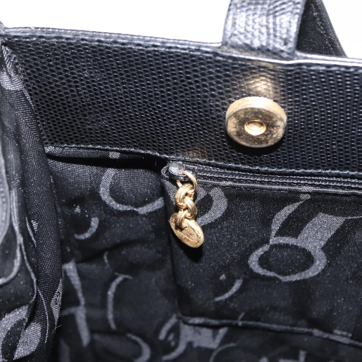 Salvatore Ferragamo Vala Tote Bag Leather Black Gold Auth BA7676