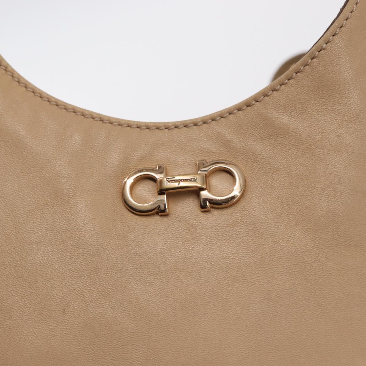 Salvatore Ferragamo Gancini Tote Bag Leather Beige Gold Auth BA7677